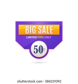 Multicolored Big Sale Theme Website Banner, Card, Flyer, Tag Ad Design. Colorful Badge Illustration. Glossy Style Discount Ball Isolated on White Background
