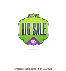 Multicolored Big Sale Theme Website Banner, Card, Flyer, Tag Ad Design. Colorful Badge Illustration. Glossy Style Discount Ball Isolated on White Background