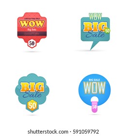 Multicolored Big Sale Theme Website Banner Set, Card, Flyer, Tag Ad Design. Colorful Badge Illustration Collection. Glossy Style Discount Ball Isolated on White Background