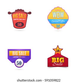 Multicolored Big Sale Theme Website Banner Set, Card, Flyer, Tag Ad Design. Colorful Badge Illustration Collection. Glossy Style Discount Ball Isolated on White Background