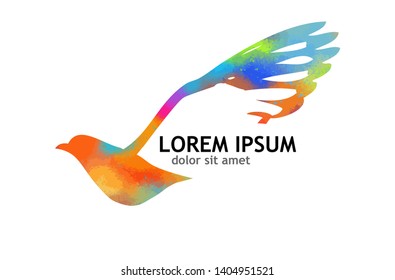 Multicolored bird. Logo flying bird Vector illustration