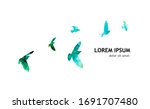 Multi-colored birds. A flock of flying rainbow birds. A lot of soaring birds. Mixed media. Vector illustration