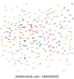 Multi-colored birds. A flock of flying rainbow birds. Vector illustration