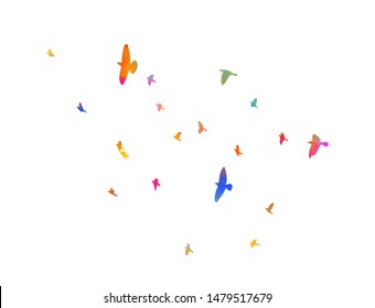 Multi-colored birds. A flock of flying rainbow birds. Vector illustration
