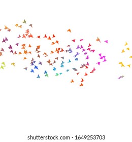 Multi-colored birds. A flock of flying rainbow birds. Vector illustration
