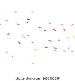 Multi-colored birds. A flock of flying rainbow birds. Vector illustration