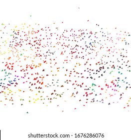 Multi-colored birds. A flock of flying rainbow birds. A lot of soaring birds. Mixed media. Vector illustration