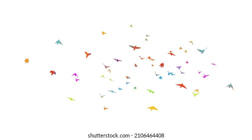 Multi-colored birds. A flock of flying rainbow birds. Vector illustration