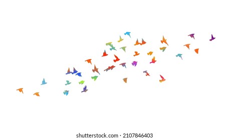 Multi-colored birds. A flock of flying rainbow birds. Vector illustration