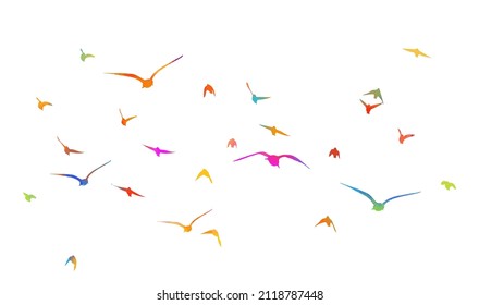 Multi-colored birds. A flock of flying rainbow birds. Vector illustration