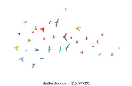 Aves multicolores. Un rebaño de aves arcoiris voladoras. Ilustración del vector