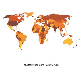 Multi-colored blank political vector map of World with national borders of countries on white background.