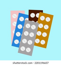 Multicolored blisters with pills, illustration