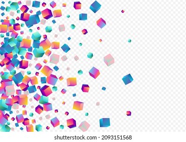 Multicolored Block Vector Transparent Background. Bright 3d Confetti Cover. Graphic Polygon Image. Iridescent Box Metal Template.