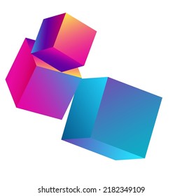 Multicolored Block Vector White Background. Holographic Perspective Element Wallpaper. 3d Confetti Brochure. Rainbow Cube Business Presentation.