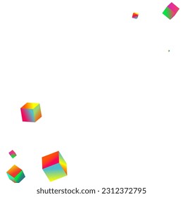 Multicolored Block Vector White Background. Bright Graphic Element Cover. Shiny Cube Presentation. Iridescent Brick Perspective Wallpaper.