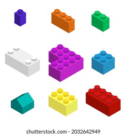 Multi-colored blocks of a children designer. Flat 3D isometric style, vector illustration.