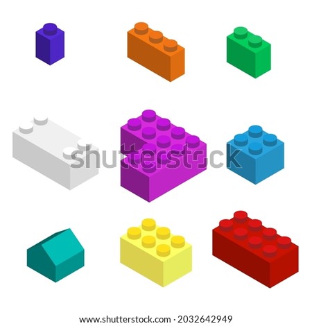 Multi-colored blocks of a children designer. Flat 3D isometric style, vector illustration.