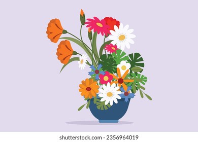 Multicolored blooming flowers concept. Colored flat vector illustration isolated. 