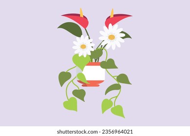 Multicolored blooming flowers concept. Colored flat vector illustration isolated. 