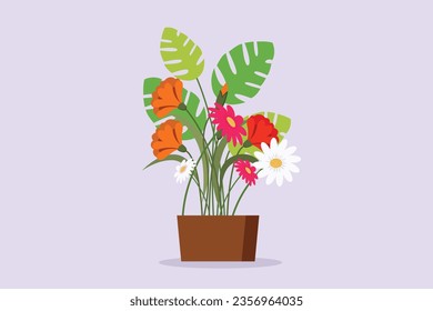 Multicolored blooming flowers concept. Colored flat vector illustration isolated. 