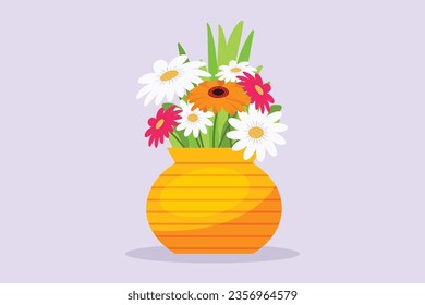 Multicolored blooming flowers concept. Colored flat vector illustration isolated. 