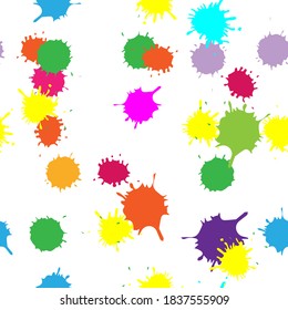 multi-colored blots and drips of paint seamless pattern. Good for textile, wrapping, wallpapers, etc. Vector illustration.