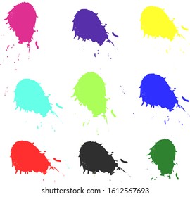multicolored blots isolated on white background.pink,blue,green,red,black,yellow, purple splash. copy space. vector illustration.