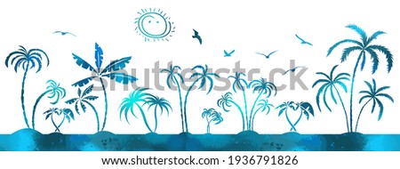 Multi-colored blue palms trees. Vector illustration