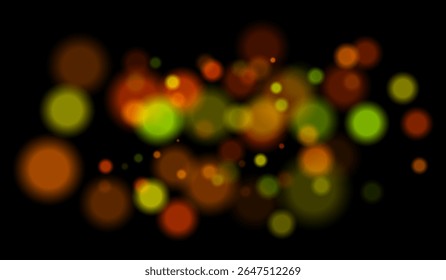 Multicolorido borrado bokeh partículas com violeta, azul, tons de rosa flutuando sobre fundo preto, criando festivo ou sonhador composição abstrata.