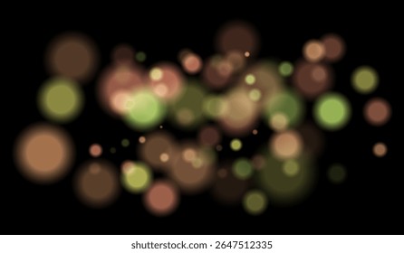 Multicolorido borrado bokeh partículas com violeta, azul, tons de rosa flutuando sobre fundo preto, criando festivo ou sonhador composição abstrata.