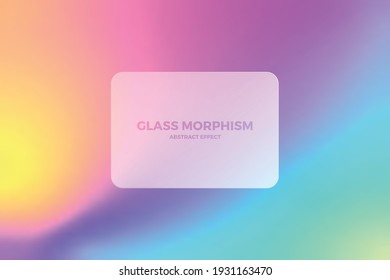 Multicolored blurred gradient on the background. Transparent frame in glass morphism. Transparent and blurred card or frame. Vector illustration. Trend effect