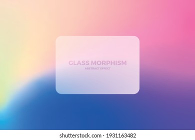 Multicolored blurred gradient on the background. Transparent frame in glass morphism. Transparent and blurred card or frame. Vector illustration. Trend effect