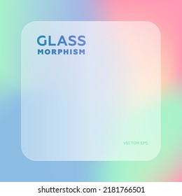 Gradiente borroso multicolor en el fondo. Marco transparente en morfismo de vidrio. Efecto de tendencia