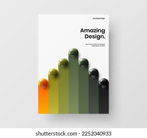 Multicolored book cover A4 design vector illustration. Modern 3D spheres banner template.