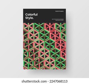 Multicolored book cover A4 vector design illustration. Trendy geometric hexagons pamphlet layout.