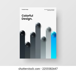 Multicolored book cover design vector layout. Creative realistic spheres annual report template.