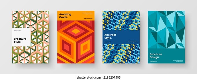 Multicolored book cover vector design layout collection. Clean mosaic tiles postcard concept set.