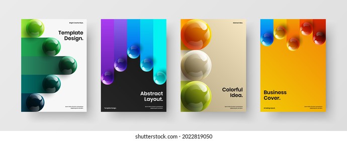 Multicolored booklet A4 design vector layout composition. Simple 3D spheres brochure template set.
