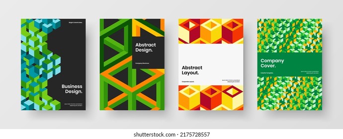 Multicolored booklet A4 design vector template collection. Abstract geometric tiles presentation illustration composition.