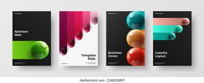 Multicolored booklet A4 vector design concept composition. Fresh 3D balls company cover template collection.