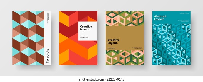 Multicolored booklet design vector illustration composition. Simple mosaic tiles catalog cover layout collection.