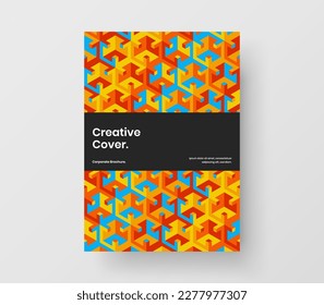 Multicolored booklet vector design layout. Unique mosaic shapes cover concept.