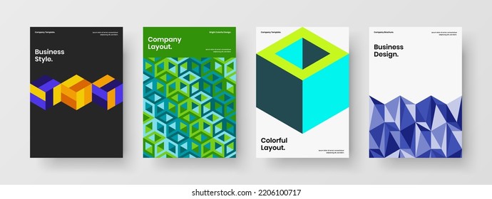 Multicolored booklet vector design template set. Bright geometric shapes brochure layout composition.