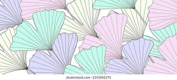 Multicolored botanical background with colorful ginkgo biloba branches. Background for cards, covers, wallpapers, invitations and presentations