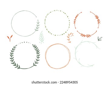 marco de círculo botánico multicolor. Borde de línea redonda dibujado a mano, hojas y flores, invitación de boda y tarjetas, diseño de logotipo y plantilla de afiches. Ilustración vectorial elegante
