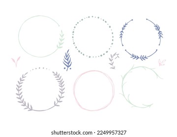multicolored Botanical circle frame. Hand drawn round line border, leaves and flowers, wedding invitation and cards, logo design and posters template. Elegant vector illustration