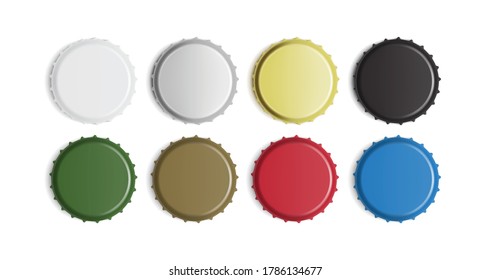 multicolored bottle caps isolated on white background mock up vector