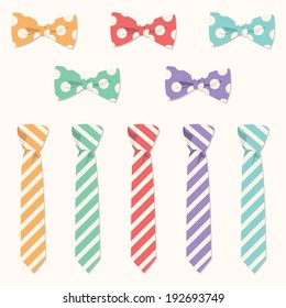 Multicolored Bow Ties and Neckties with Polka Dots and Stripes