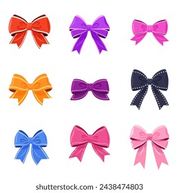 Multicolored bowknot collection. isolated ribbons and gift bows on a white background. These festive vector illustrations can be used for decoration, celebrations, weddings, and party designs.